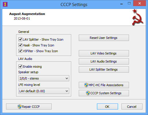 CCCP 2014-07-13 Stable / 2015-10-04 RC2 + x64 / Combined Community Codec Pack