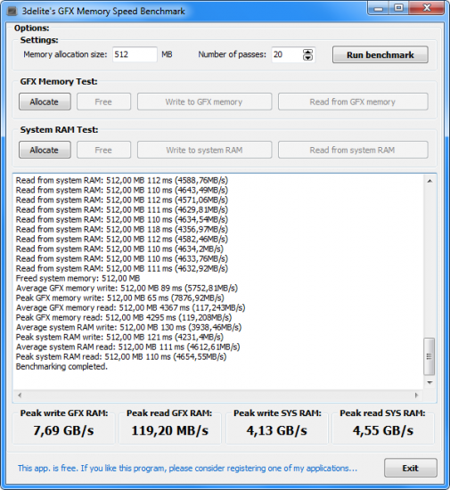 GFX Memory Speed Benchmark 1.1.5.6 + x64