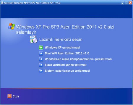 Windows XP Pro SP3 Azəri Edition 2011 v2.0+DriverPack+Mini WPI 2011 v1.0